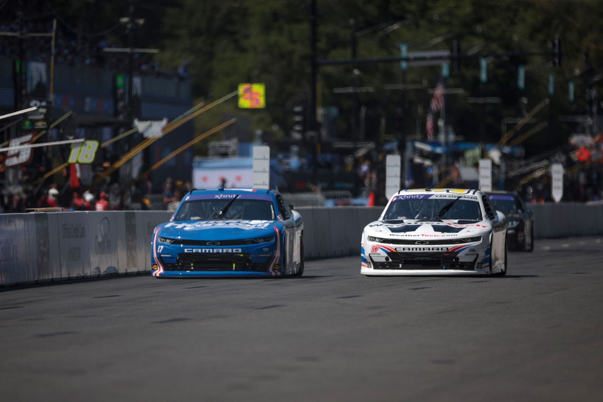 Kyle Larson (17) and Shane Van Gisbergen (97) during the NASCAR Xfinity Series 2024 The Loop 110. Source: Getty